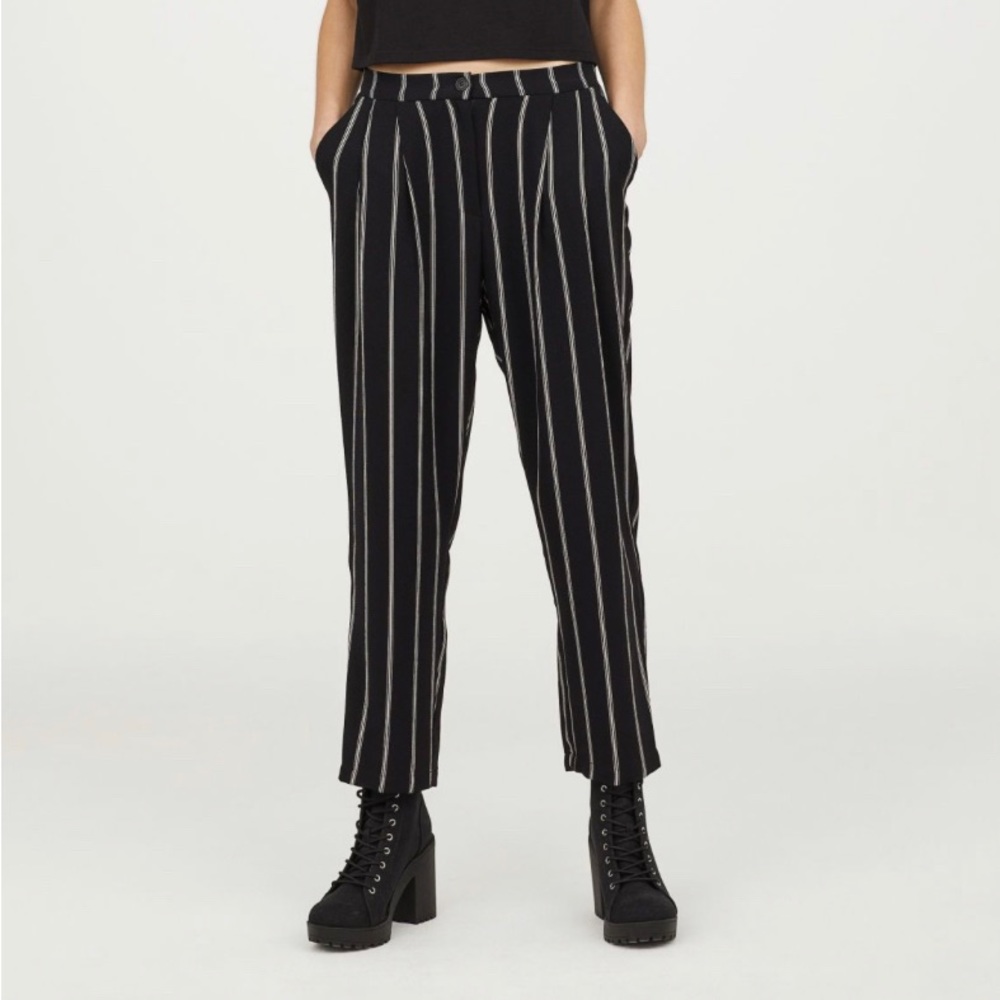 Striped high rise straight leg pants